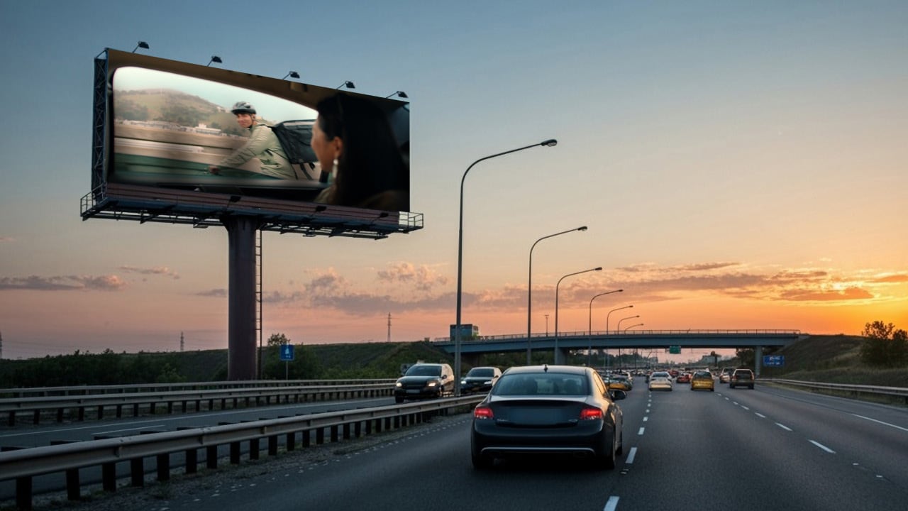 billboard showing traffic ad in highway